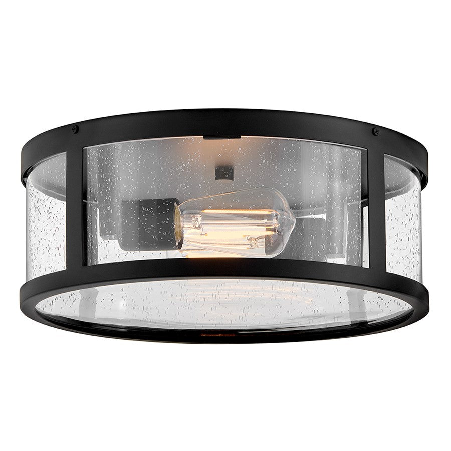 Lark Alfie 2 Light Outdoor 14" Flush Mount, Black/Clear Seedy - 82053BK