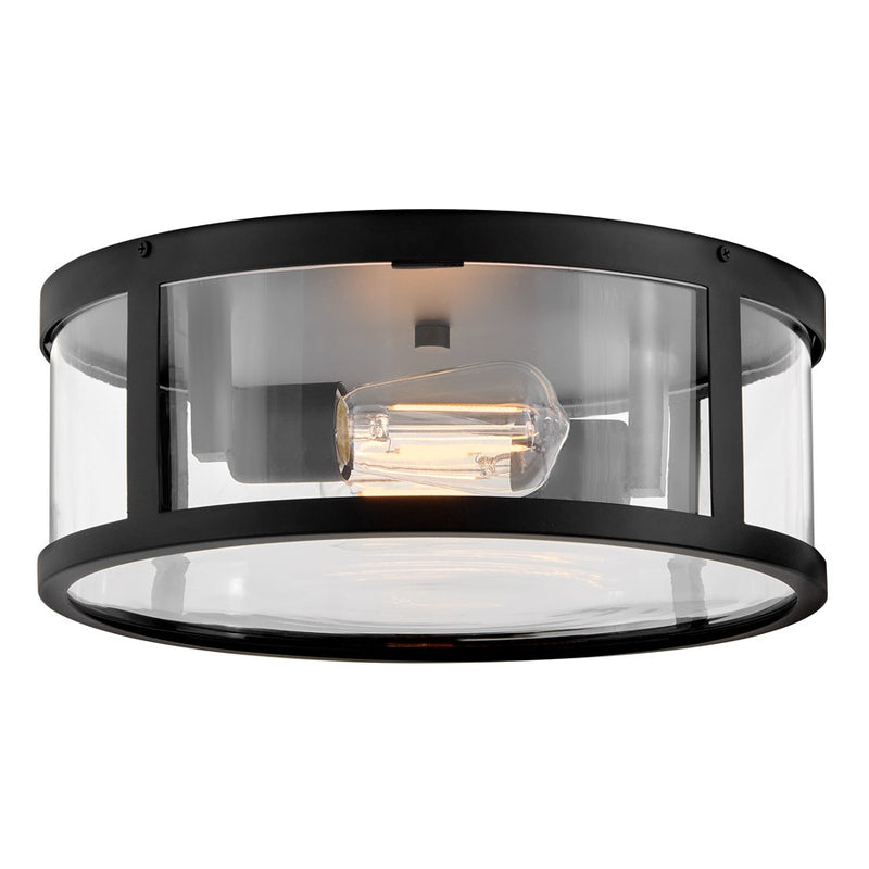 Lark Alfie 14in 2-Light Outdoor Flush Mount | Transitional Black Aluminum and Clear Seedy Glass | Covered Patios & Entryways | 14 x 14 x 5 | Model 82053BK