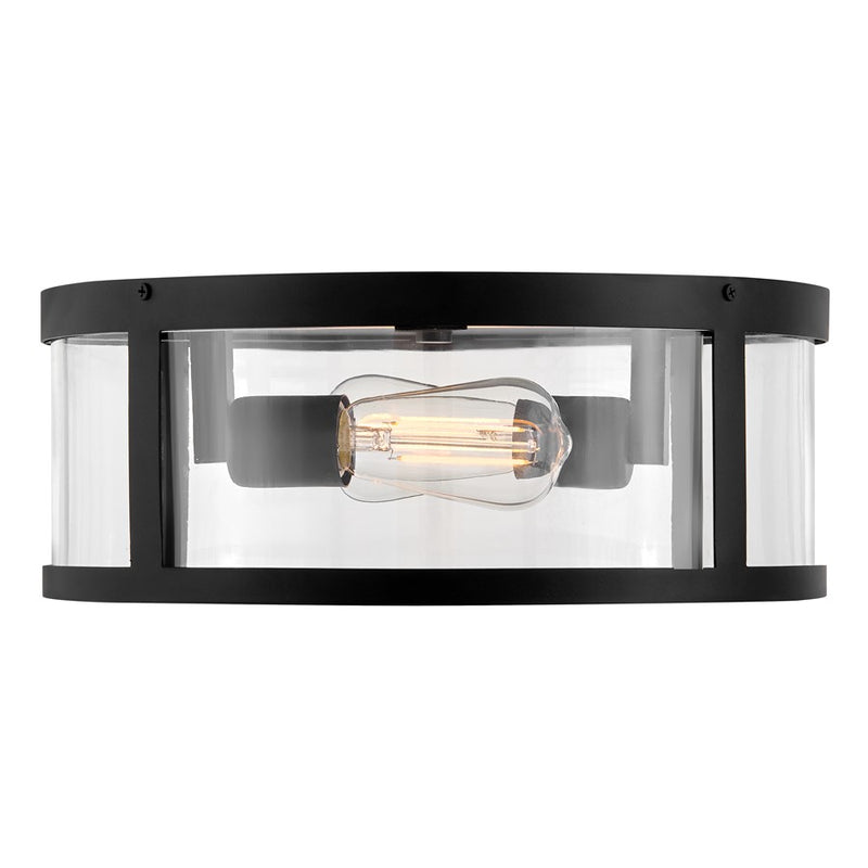 Lark Alfie 14in 2-Light Outdoor Flush Mount | Transitional Black Aluminum and Clear Seedy Glass | Covered Patios & Entryways | 14 x 14 x 5 | Model 82053BK