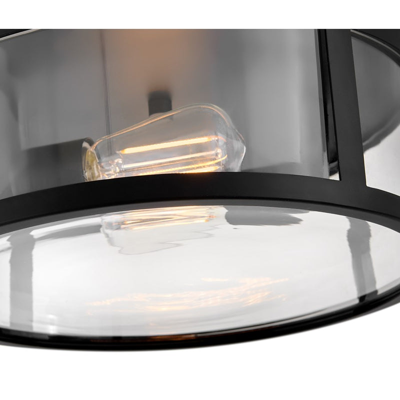 Lark Alfie 14in 2-Light Outdoor Flush Mount | Transitional Black Aluminum and Clear Seedy Glass | Covered Patios & Entryways | 14 x 14 x 5 | Model 82053BK