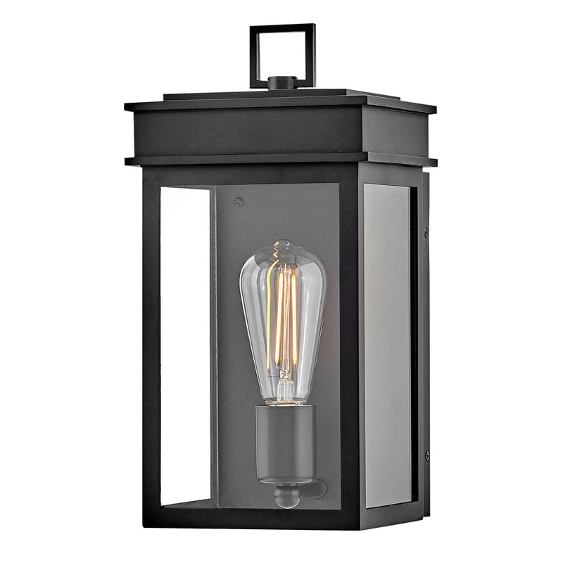 Lark Cole 13in 1-Light Outdoor Wall Sconce | Transitional Black Composite and Clear Glass | Covered Patio & Entryway | 7 x 6.5 x 13 in | Model 82060BK