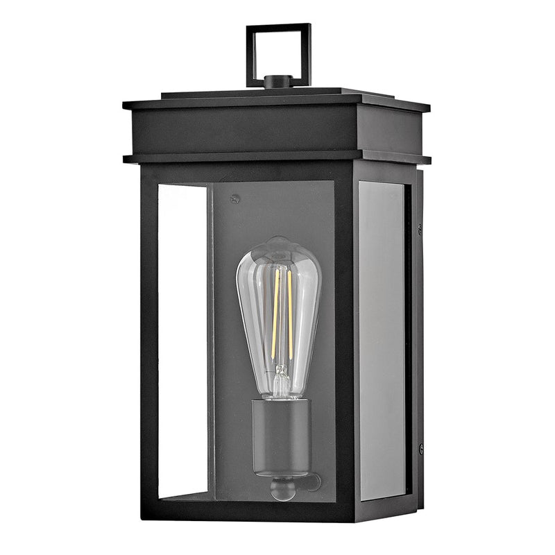 Lark Cole 13in 1-Light Outdoor Wall Sconce | Transitional Black Composite and Clear Glass | Covered Patio & Entryway | 7 x 6.5 x 13 in | Model 82060BK