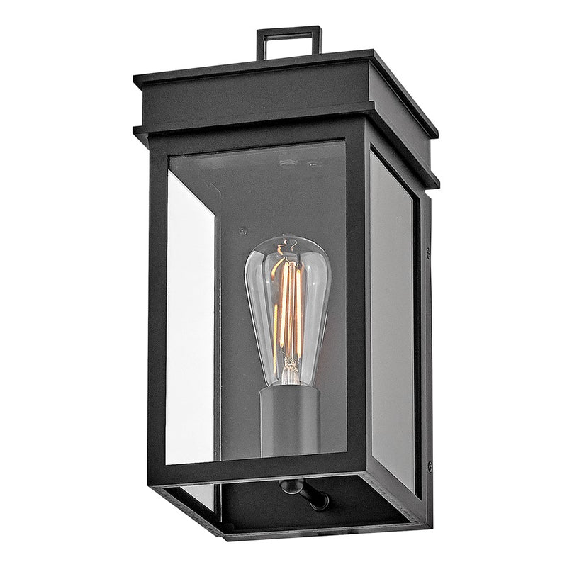 Lark Cole 13in 1-Light Outdoor Wall Sconce | Transitional Black Composite and Clear Glass | Covered Patio & Entryway | 7 x 6.5 x 13 in | Model 82060BK