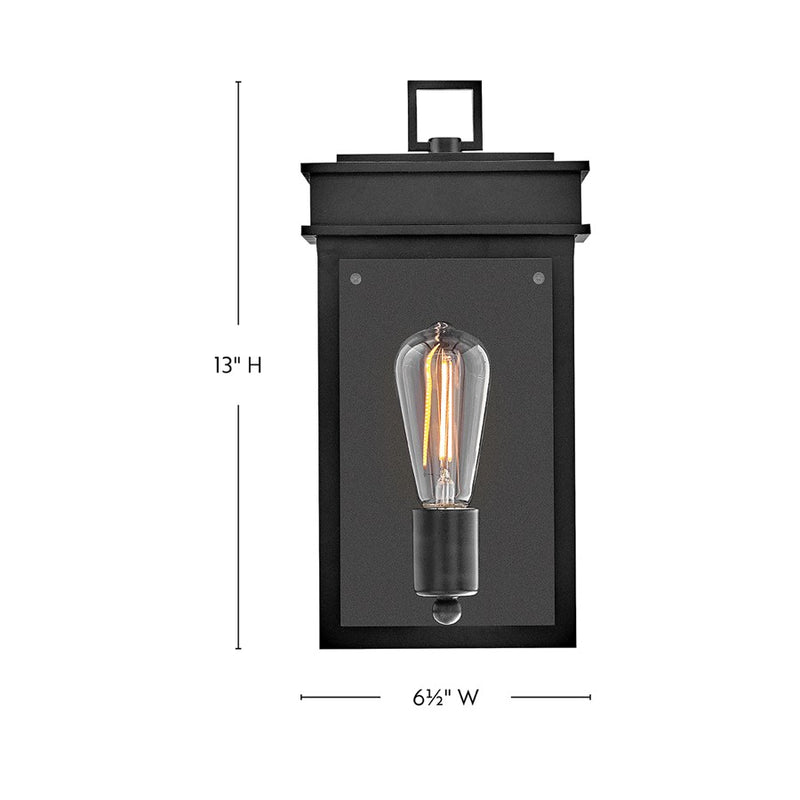 Lark Cole 13in 1-Light Outdoor Wall Sconce | Transitional Black Composite and Clear Glass | Covered Patio & Entryway | 7 x 6.5 x 13 in | Model 82060BK
