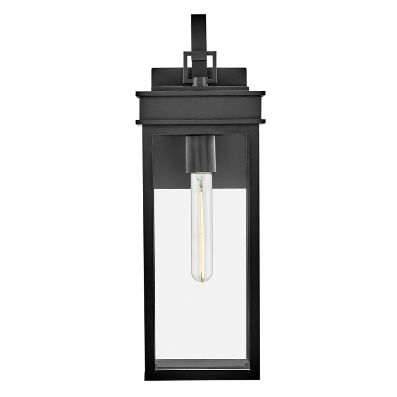 Lark Cole 18in 1-Light Outdoor Wall Sconce | Transitional Black Composite and Clear Glass | Covered Patio & Entryway | 7 x 6 x 18 in | Model 82064BK