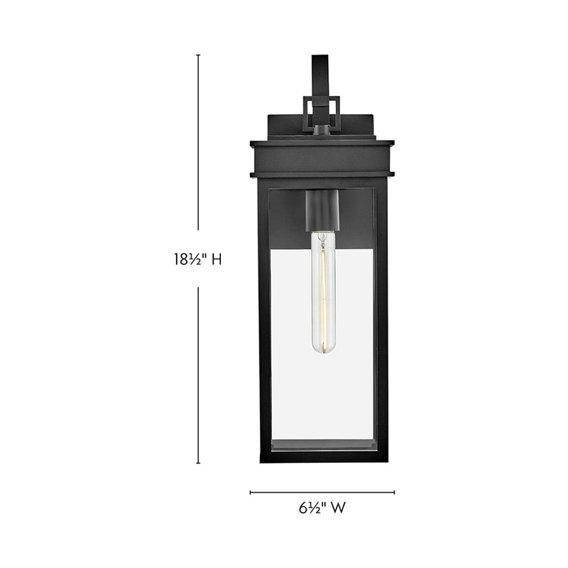 Lark Cole 18in 1-Light Outdoor Wall Sconce | Transitional Black Composite and Clear Glass | Covered Patio & Entryway | 7 x 6 x 18 in | Model 82064BK