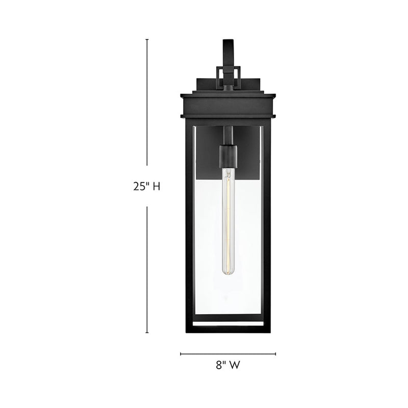 Lark Cole 25in 1-Light Outdoor Wall Sconce | Transitional Black Composite and Clear Glass | Covered Patio & Entryway | 9 x 8 x 25 in | Model 82065BK