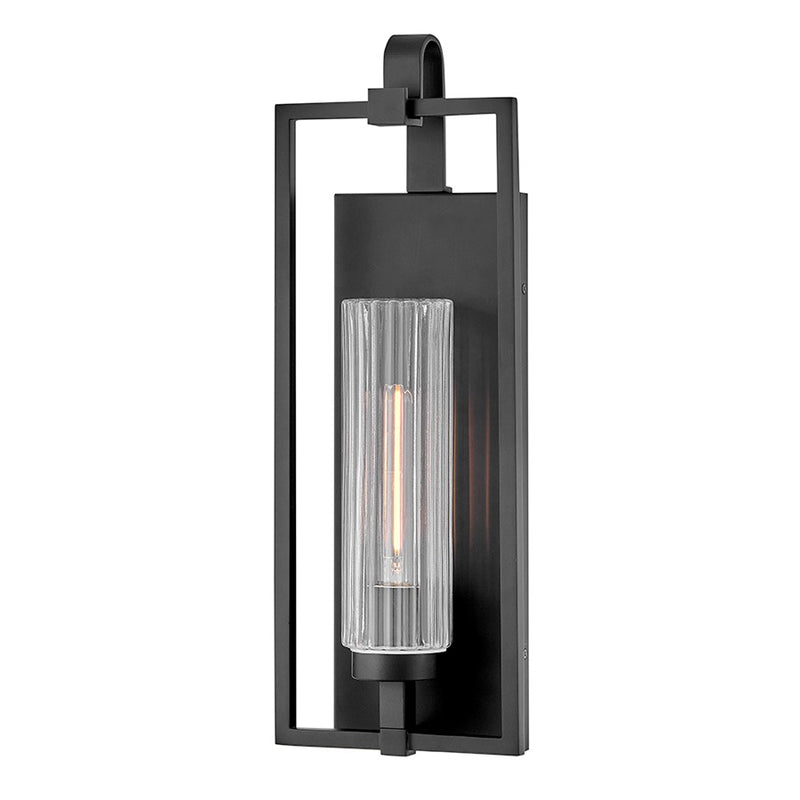 Lark Stassi 21in 1-Light Outdoor Wall Sconce | Classic Black Aluminum and Clear Glass | Covered Patio & Entryway | 4.5 x 7.5 x 21 in | Model 82104BK