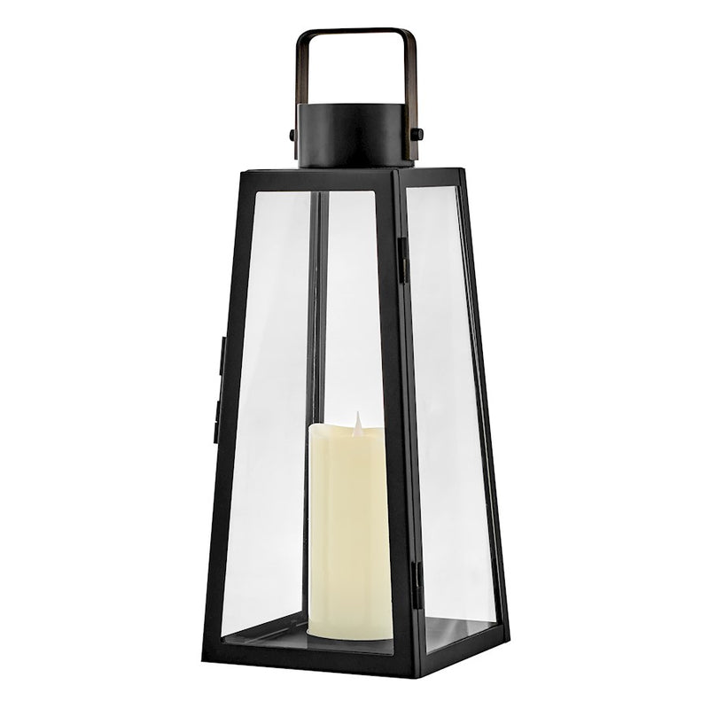 Lark Hugh 7in Outdoor Decorative Lantern | Transitional Black Aluminum and Clear Glass | Porch & Patio Accent | 7 x 7 x 19 in | Model 82310BK