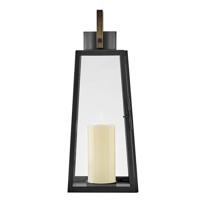 Lark Hugh 7in Outdoor Decorative Lantern | Transitional Black Aluminum and Clear Glass | Porch & Patio Accent | 7 x 7 x 19 in | Model 82310BK