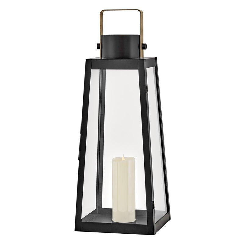 Lark Hugh 28in Outdoor Decorative Lantern | Transitional Black Aluminum and Clear Glass | Patio & Porch Accent | 10 x 10 x 28 in | Model 82312BK