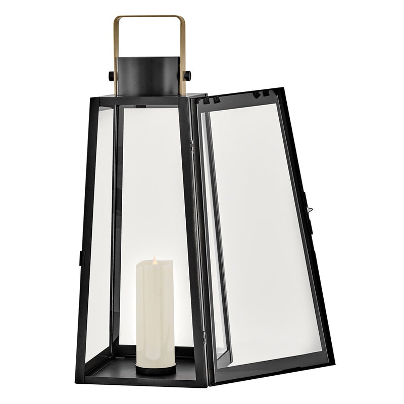 Lark Hugh 28in Outdoor Decorative Lantern | Transitional Black Aluminum and Clear Glass | Patio & Porch Accent | 10 x 10 x 28 in | Model 82312BK