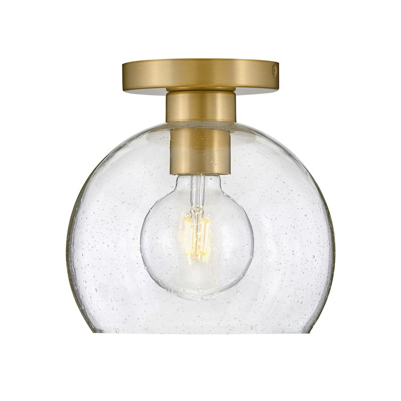 Lark Rumi 9in 1-Light Flush Mount | Transitional Lacquered Brass Steel and Clear Seedy Glass | Hallway & Bedroom | 9 x 9 x 9 in | Model 83011LCB