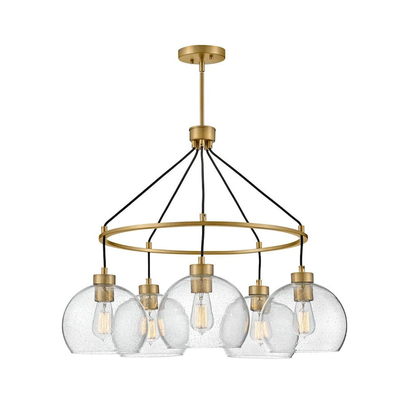 Lark Rumi 30in 5-Light Chandelier | Transitional Lacquered Brass Steel and Clear Seedy Glass | Dining Room & Living Room | 30 x 30 x 24 in | Model 83014LCB