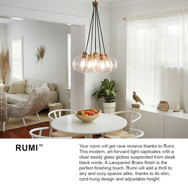 Lark Rumi 30in 5-Light Chandelier | Transitional Lacquered Brass Steel and Clear Seedy Glass | Dining Room & Living Room | 30 x 30 x 24 in | Model 83014LCB