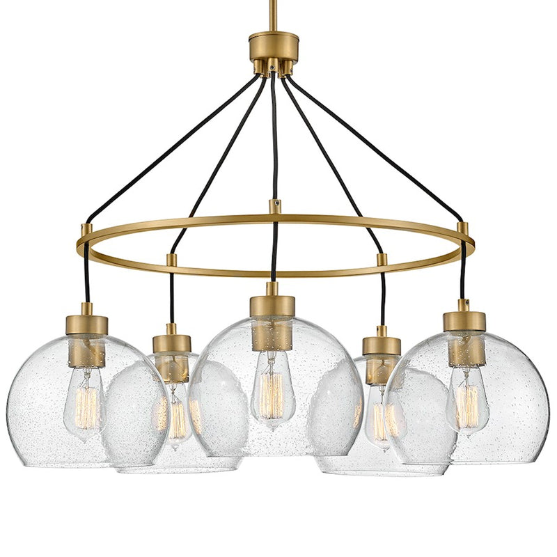 Lark Rumi 30in 5-Light Chandelier | Transitional Lacquered Brass Steel and Clear Seedy Glass | Dining Room & Living Room | 30 x 30 x 24 in | Model 83014LCB