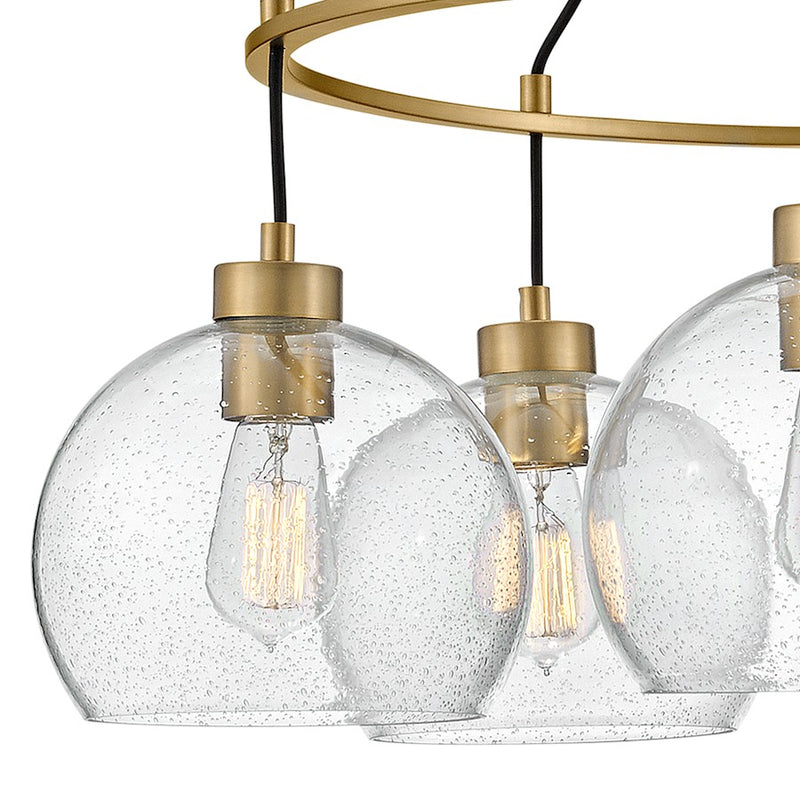 Lark Rumi 30in 5-Light Chandelier | Transitional Lacquered Brass Steel and Clear Seedy Glass | Dining Room & Living Room | 30 x 30 x 24 in | Model 83014LCB