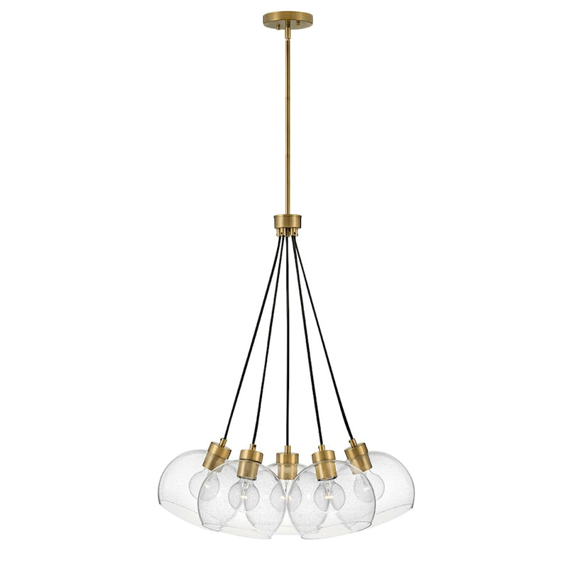 Lark Rumi 22in 5-Light Pendant Cluster | Transitional Lacquered Brass Steel and Clear Seedy Glass | Kitchen Island & Dining Room | 22 x | Model 83015LCB
