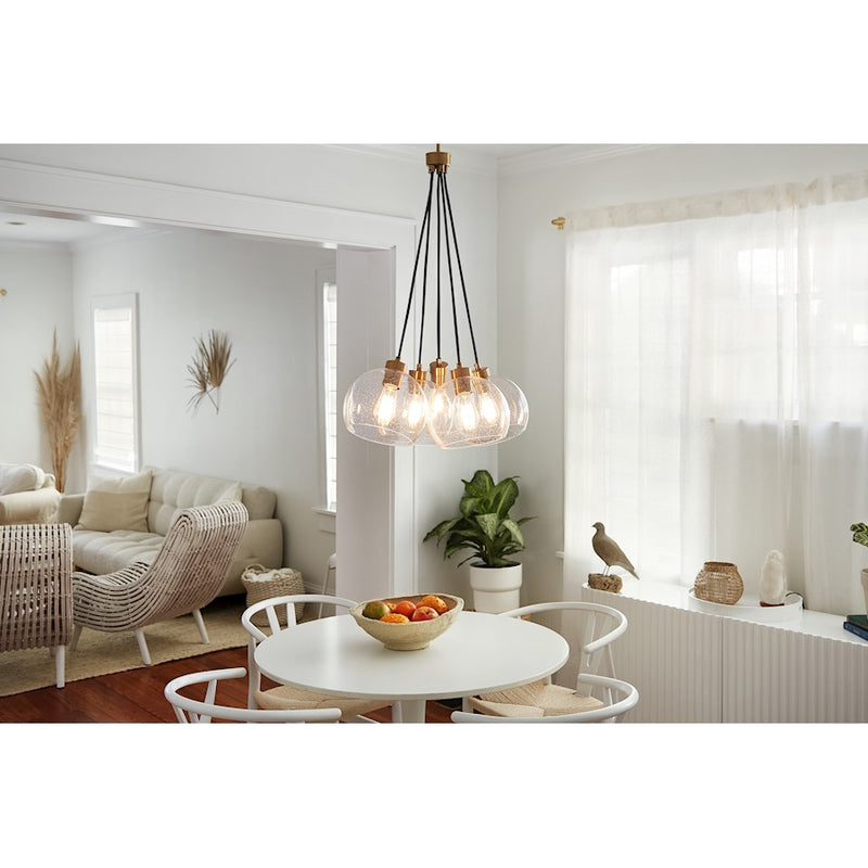 Lark Rumi 22in 5-Light Pendant Cluster | Transitional Lacquered Brass Steel and Clear Seedy Glass | Kitchen Island & Dining Room | 22 x | Model 83015LCB