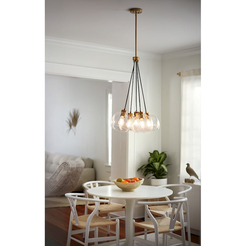 Lark Rumi 22in 5-Light Pendant Cluster | Transitional Lacquered Brass Steel and Clear Seedy Glass | Kitchen Island & Dining Room | 22 x | Model 83015LCB