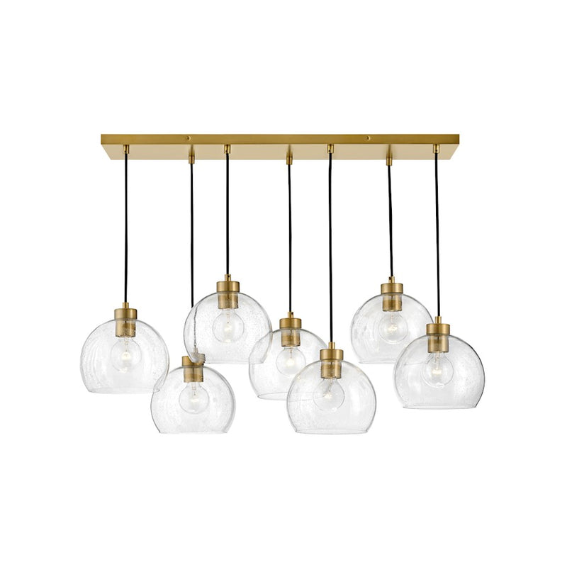 Lark Rumi 7 Light Linear Pendant, Lacquered Brass/Clear Seedy