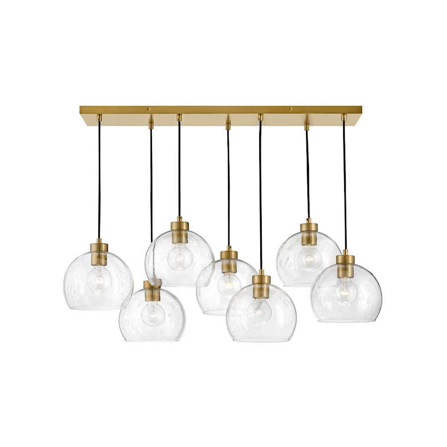Lark Rumi 7 Light Linear Pendant, Lacquered Brass/Clear Seedy