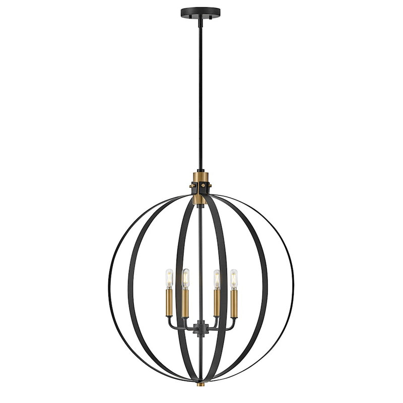 Lark Cirque 24in 4-Light Chandelier | Transitional Black Steel and Lacquered Brass | Dining Room & Living Room | 24 x 24 x 28 in | Model 83034BK