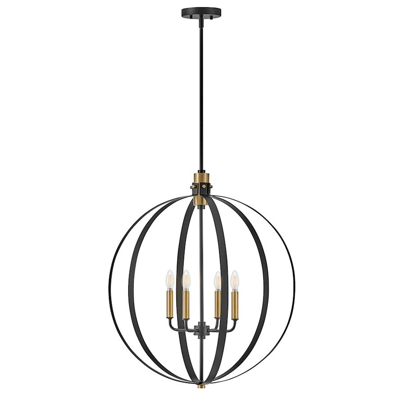 Lark Cirque 24in 4-Light Chandelier | Transitional Black Steel and Lacquered Brass | Dining Room & Living Room | 24 x 24 x 28 in | Model 83034BK
