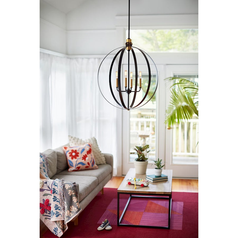 Lark Cirque 24in 4-Light Chandelier | Transitional Black Steel and Lacquered Brass | Dining Room & Living Room | 24 x 24 x 28 in | Model 83034BK