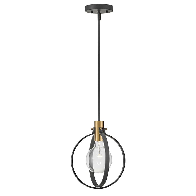 Lark Cirque 10in 1-Light Pendant | Modern Black Steel and Lacquered Brass Accents | Kitchen Island & Dining Room | 10 x 10 x 13 in | Model 83037BK