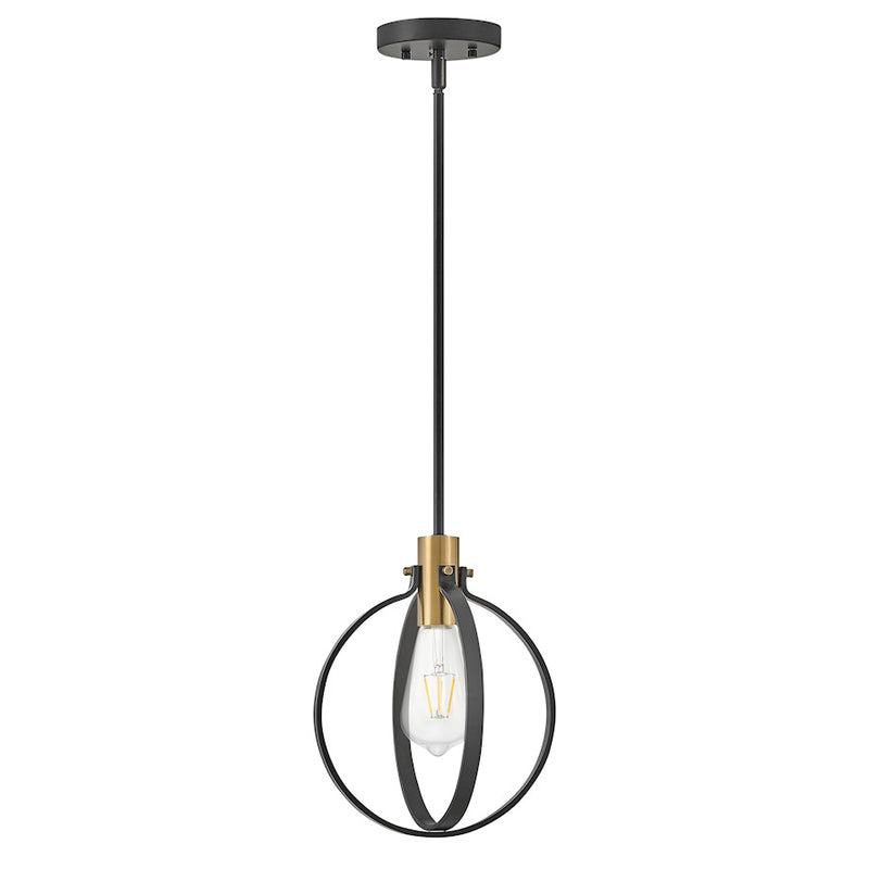 Lark Cirque 10in 1-Light Pendant | Modern Black Steel and Lacquered Brass Accents | Kitchen Island & Dining Room | 10 x 10 x 13 in | Model 83037BK