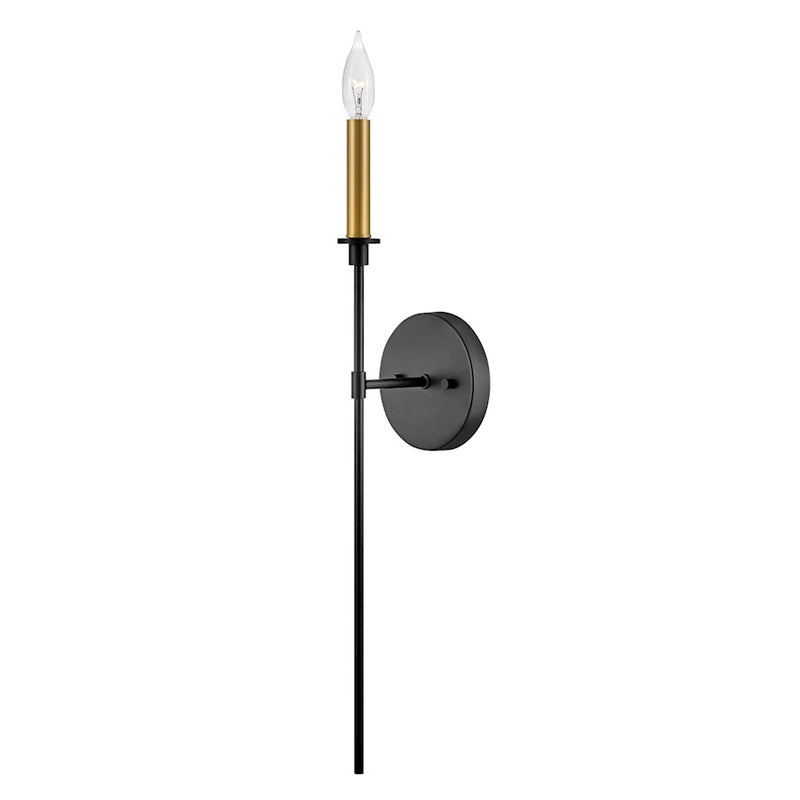 Lark Hux 24in 2-Light Wall Sconce | Transitional Black Steel and Lacquered Brass | Hallway & Bedroom Accent | 5 x 8 x 24 in | Model 83072BK