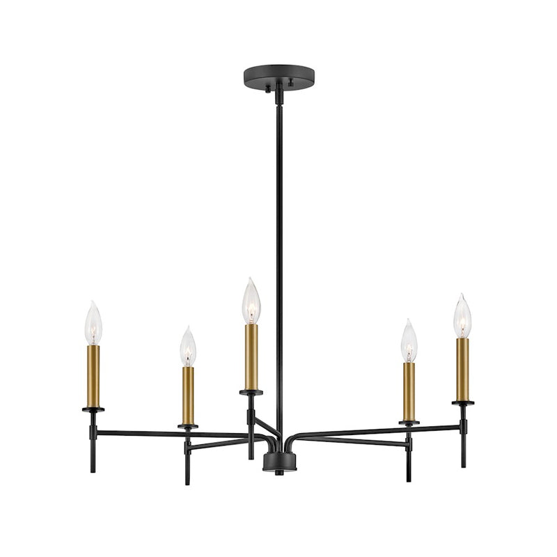 Lark Hux 28in 1-Light Chandelier | Transitional Black Steel and Lacquered Brass | Dining Room & Living Room | 28 x 28 x 9 in | Model 83075BK