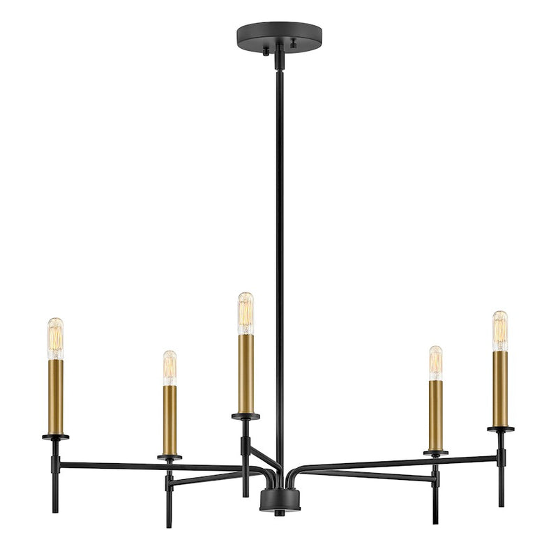 Lark Hux 28in 1-Light Chandelier | Transitional Black Steel and Lacquered Brass | Dining Room & Living Room | 28 x 28 x 9 in | Model 83075BK