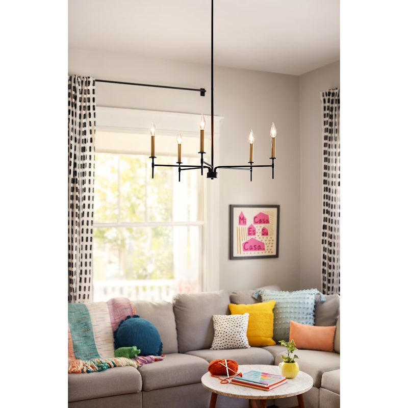 Lark Hux 28in 1-Light Chandelier | Transitional Black Steel and Lacquered Brass | Dining Room & Living Room | 28 x 28 x 9 in | Model 83075BK