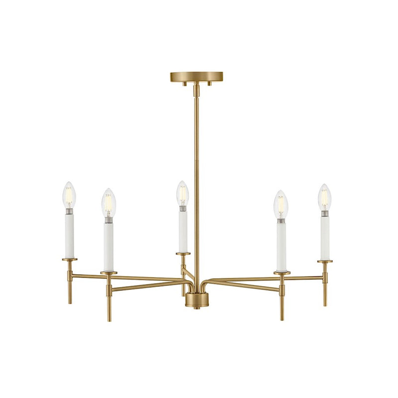 Lark Hux 28in 5-Light Chandelier | Classic Lacquered Brass Steel and Warm White | Dining Room & Living Room | 28 x 28 x 8 in | Model 83075LCB