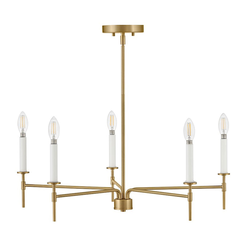 Lark Hux 28in 5-Light Chandelier | Classic Lacquered Brass Steel and Warm White | Dining Room & Living Room | 28 x 28 x 8 in | Model 83075LCB