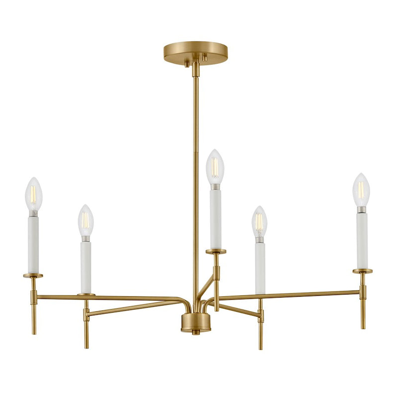 Lark Hux 28in 5-Light Chandelier | Classic Lacquered Brass Steel and Warm White | Dining Room & Living Room | 28 x 28 x 8 in | Model 83075LCB