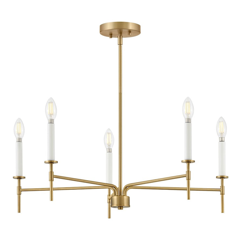 Lark Hux 28in 5-Light Chandelier | Classic Lacquered Brass Steel and Warm White | Dining Room & Living Room | 28 x 28 x 8 in | Model 83075LCB