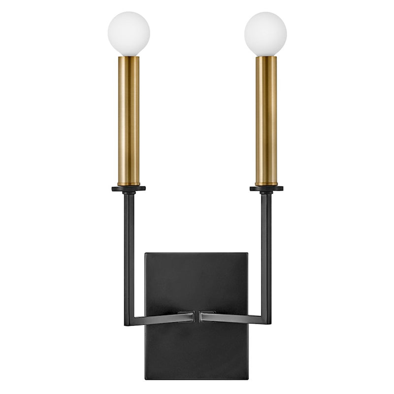 Lark Lazlo 2-Light Tall Wall Sconce | Transitional Black Steel and Lacquered Brass | Hallway & Living Room Accent | 4 x 8 x 15 in | Model 83152BK