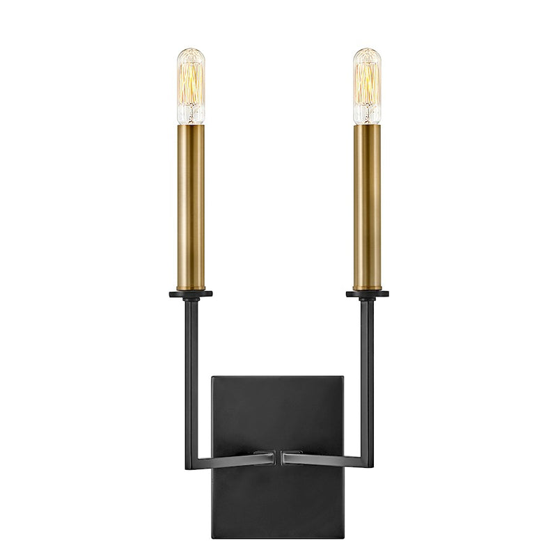 Lark Lazlo 2-Light Tall Wall Sconce | Transitional Black Steel and Lacquered Brass | Hallway & Living Room Accent | 4 x 8 x 15 in | Model 83152BK