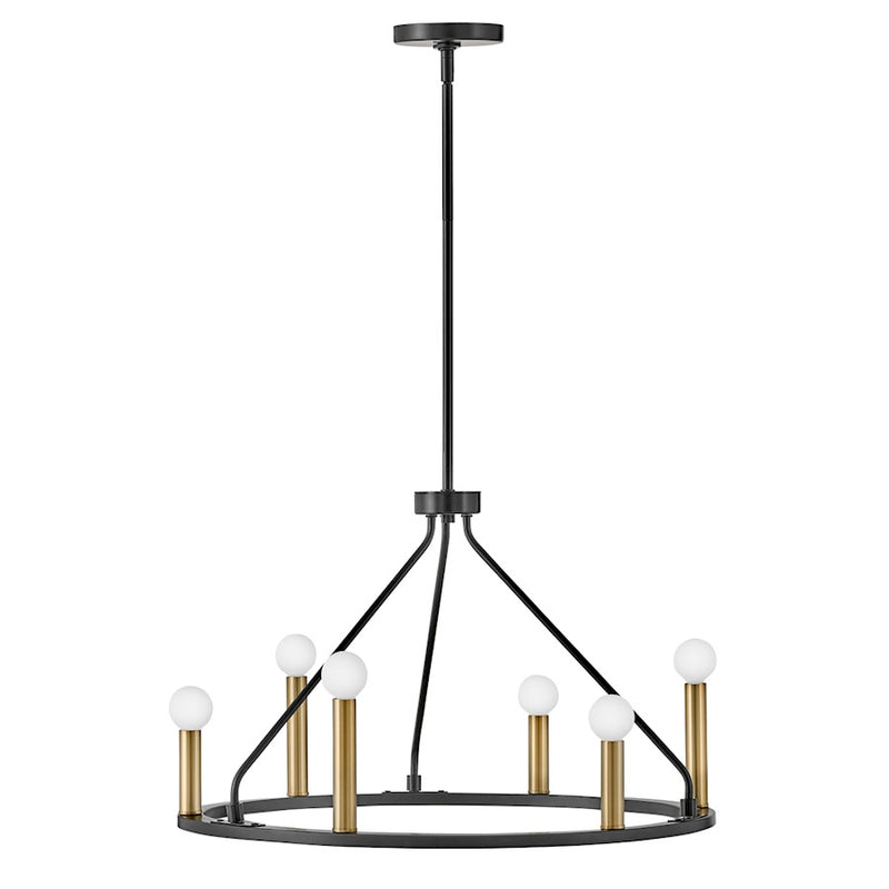 Lark Lazlo 30in 9-Light Chandelier | Modern Black Steel and Lacquered Brass | Dining Room & Living Room | 30 x 30 x 18 in | Model 83158BK