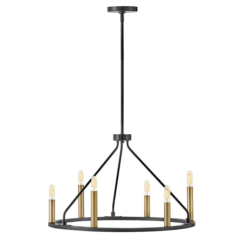Lark Lazlo 30in 9-Light Chandelier | Modern Black Steel and Lacquered Brass | Dining Room & Living Room | 30 x 30 x 18 in | Model 83158BK
