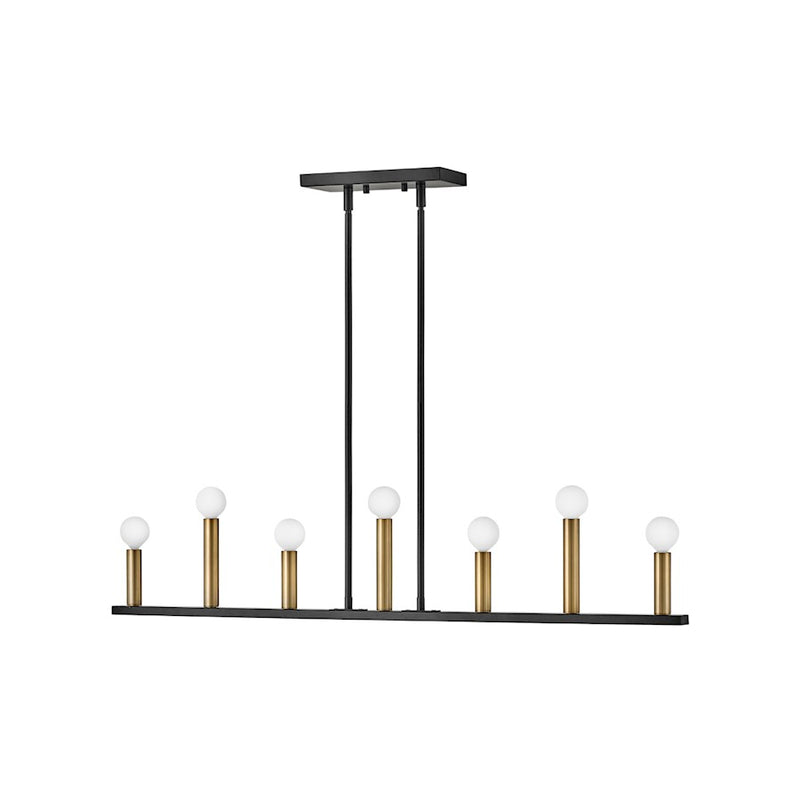 Lark Lazlo 40in 7-Light Linear Chandelier | Transitional Black Steel and Lacquered Brass | Dining Room & Kitchen Island | 4 x 40 x 6 in | Model 83156BK