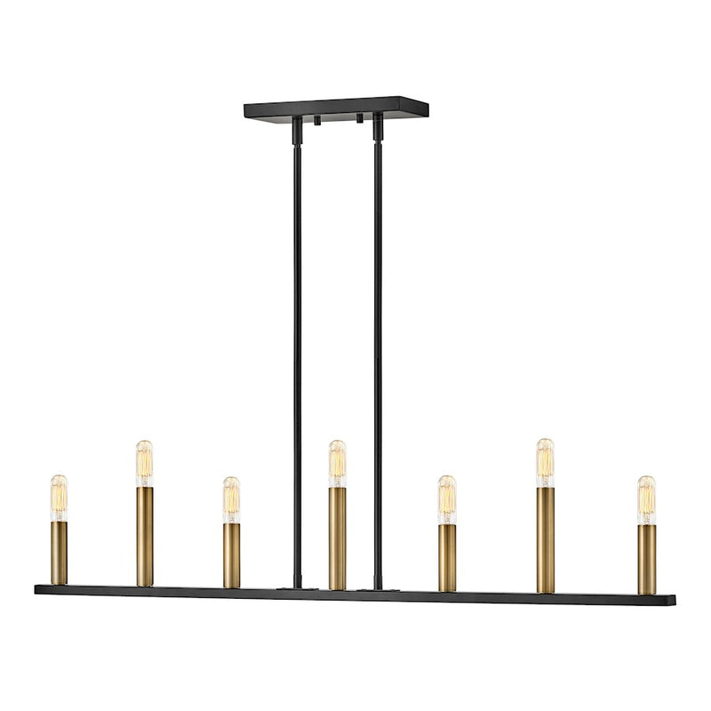 Lark Lazlo 40in 7-Light Linear Chandelier | Transitional Black Steel and Lacquered Brass | Dining Room & Kitchen Island | 4 x 40 x 6 in | Model 83156BK