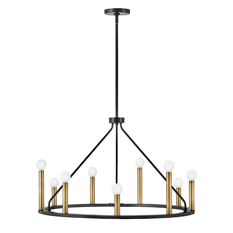 Lark Lazlo 30in 9-Light Chandelier | Modern Black Steel and Lacquered Brass | Dining Room & Living Room | 30 x 30 x 18 in | Model 83158BK