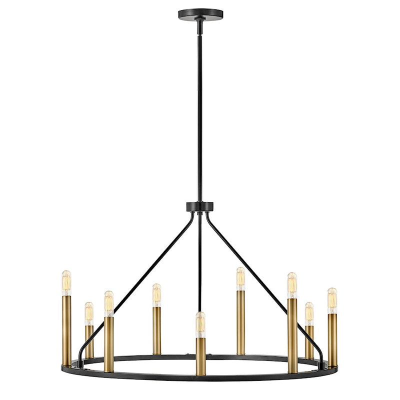 Lark Lazlo 30in 9-Light Chandelier | Modern Black Steel and Lacquered Brass | Dining Room & Living Room | 30 x 30 x 18 in | Model 83158BK