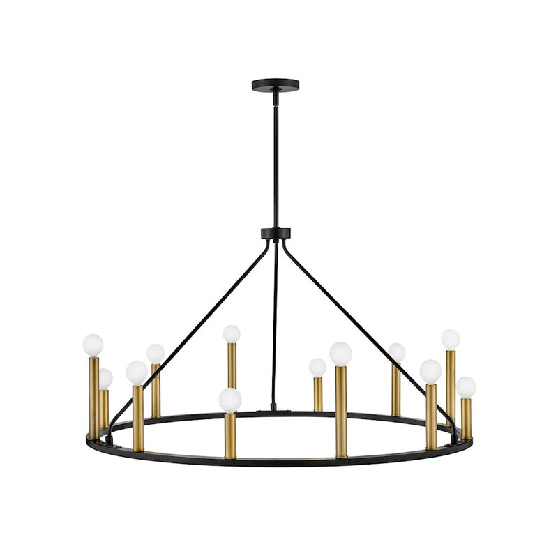 Lark Lazlo 38in 12-Light Chandelier | Transitional Black Steel and Lacquered Brass | Dining Room & Living Room | 38 x 38 x 20 in | Model 83159BK