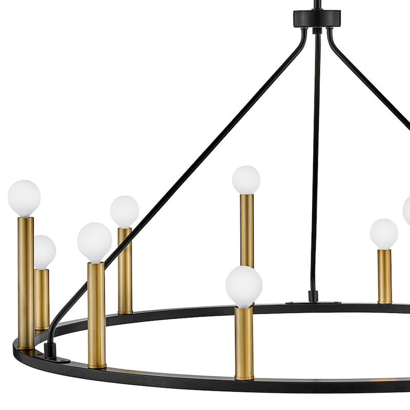 Lark Lazlo 38in 12-Light Chandelier | Transitional Black Steel and Lacquered Brass | Dining Room & Living Room | 38 x 38 x 20 in | Model 83159BK