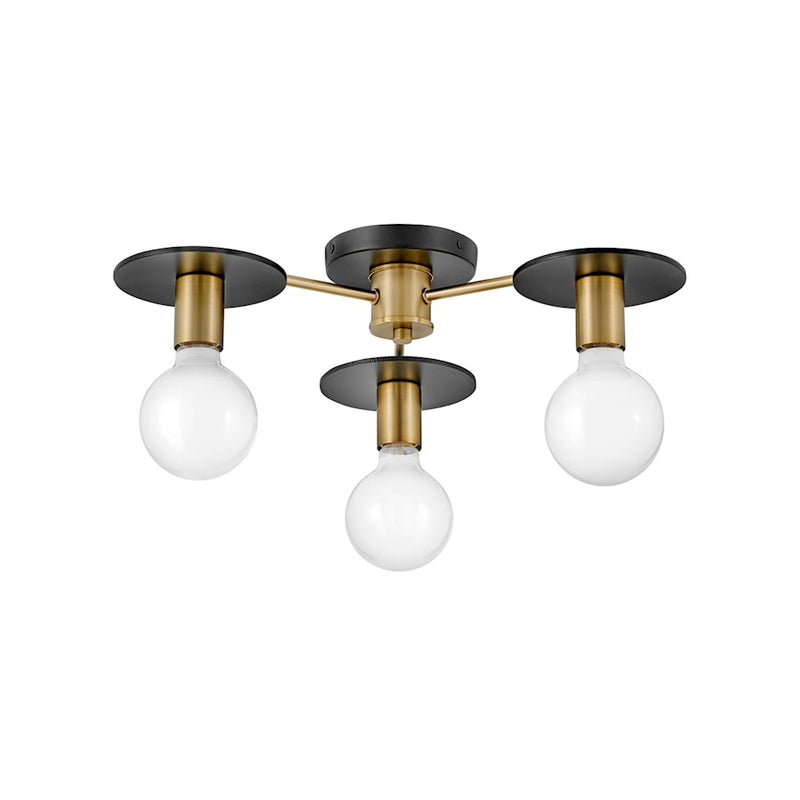 Lark Bobbie 20in 3-Light Semi-Flush Mount | Mid-Century Modern Lacquered Brass and Black Steel | Living Room & Bedroom | 20 x 20 x 4 in | Model 83203LCB